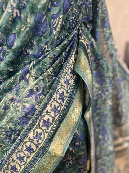 Neeli Shaakhaein | Handblock Printed Maheshwari Silk Saree