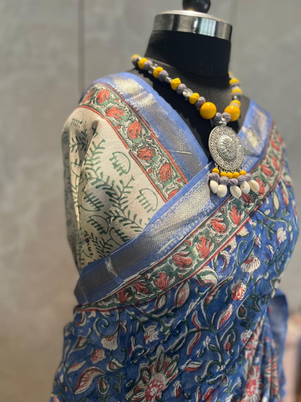 Jheel ka Kamal | Handblock Printed Maheshwari Silk Saree