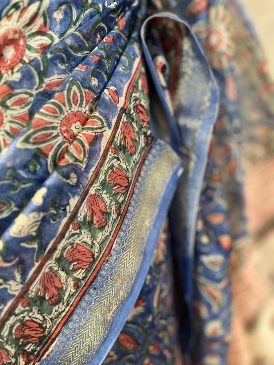 Jheel ka Kamal | Handblock Printed Maheshwari Silk Saree