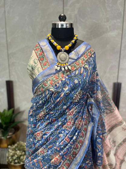 Jheel ka Kamal | Handblock Printed Maheshwari Silk Saree