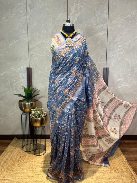 Jheel ka Kamal | Handblock Printed Maheshwari Silk Saree
