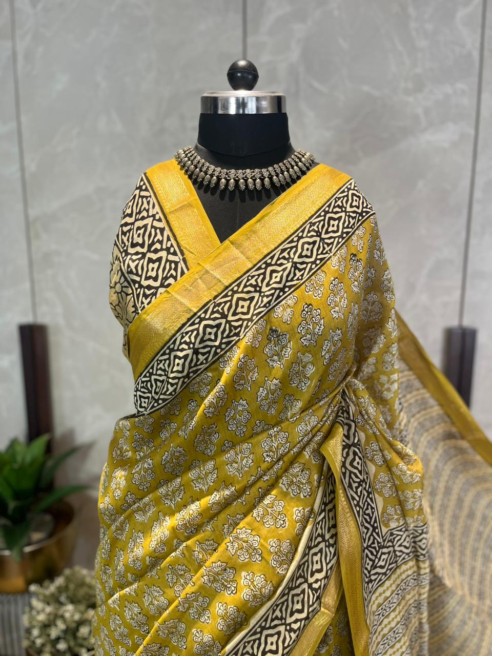 Piyusha | Handblock Printed Maheshwari Silk Saree
