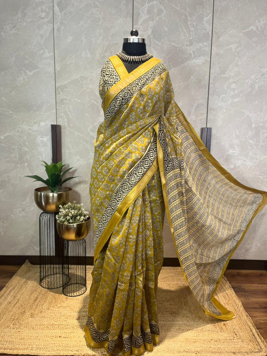 Piyusha | Handblock Printed Maheshwari Silk Saree