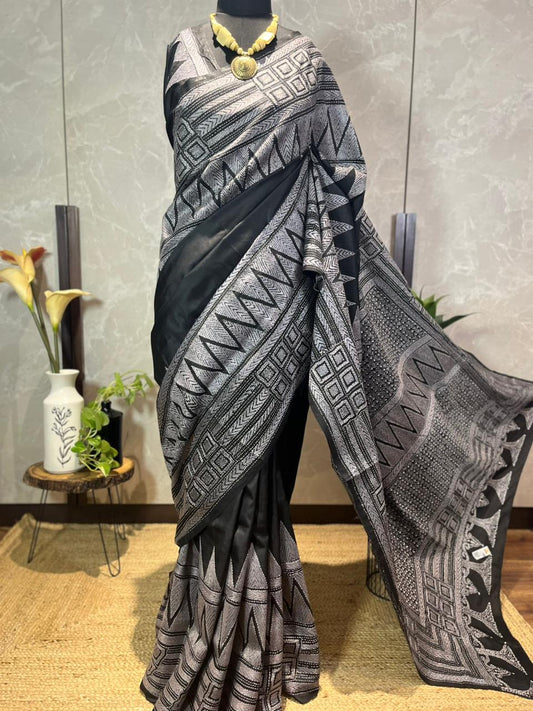 Kaala Teeka | Silk Kantha Stitch Saree