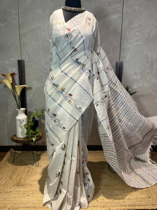 Chandni Baatein | Cotton Kantha Stitch Saree