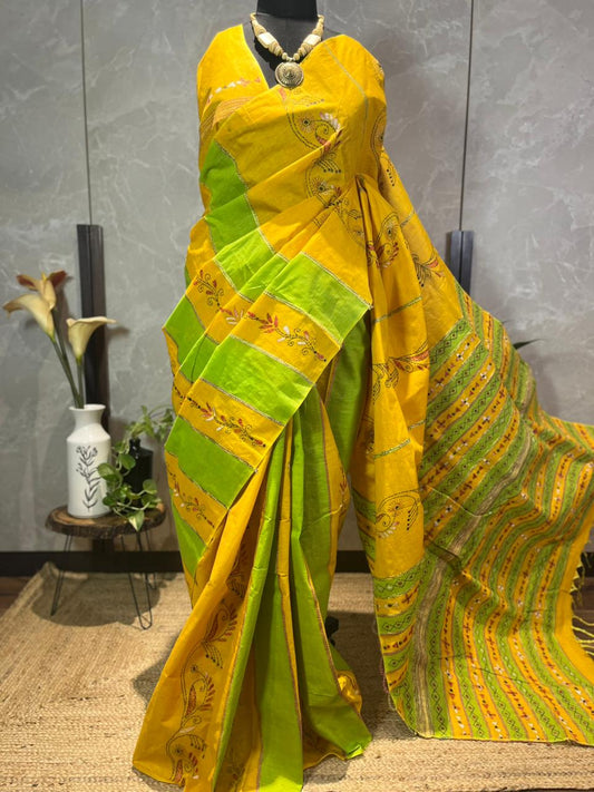 Kaccha Pakka | Cotton Kantha Stitch Saree