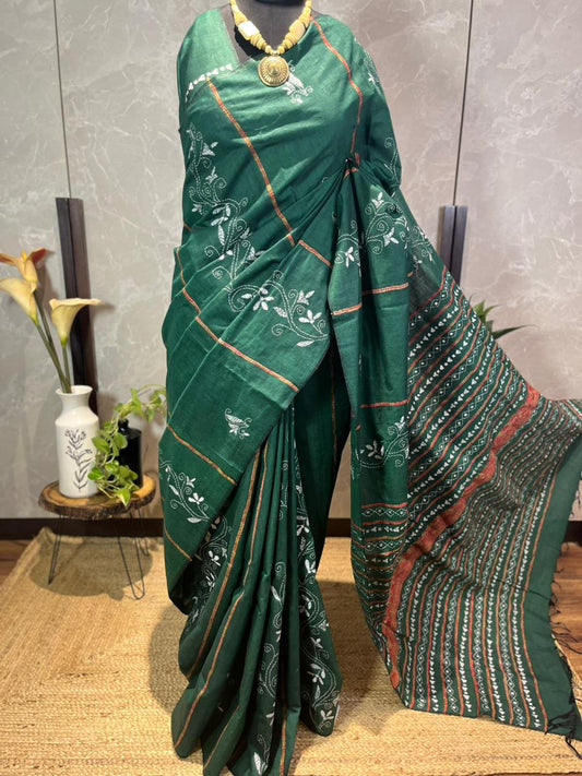 Hariyali | Cotton Kantha Stitch Saree