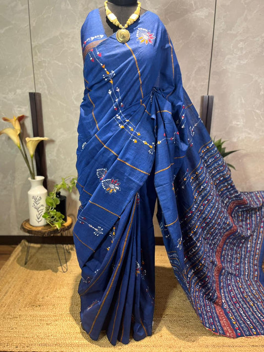Neeli Dhar | Cotton Kantha Stitch Saree