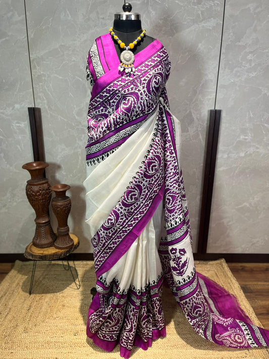 Malai | Block Printed Pure Silk Saree