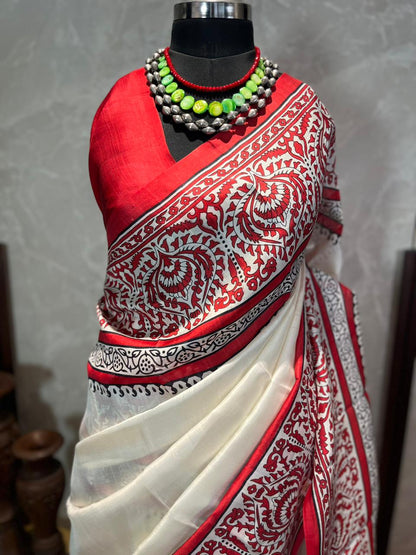 Laal Malai | Blockprinted Pure Silk Saree