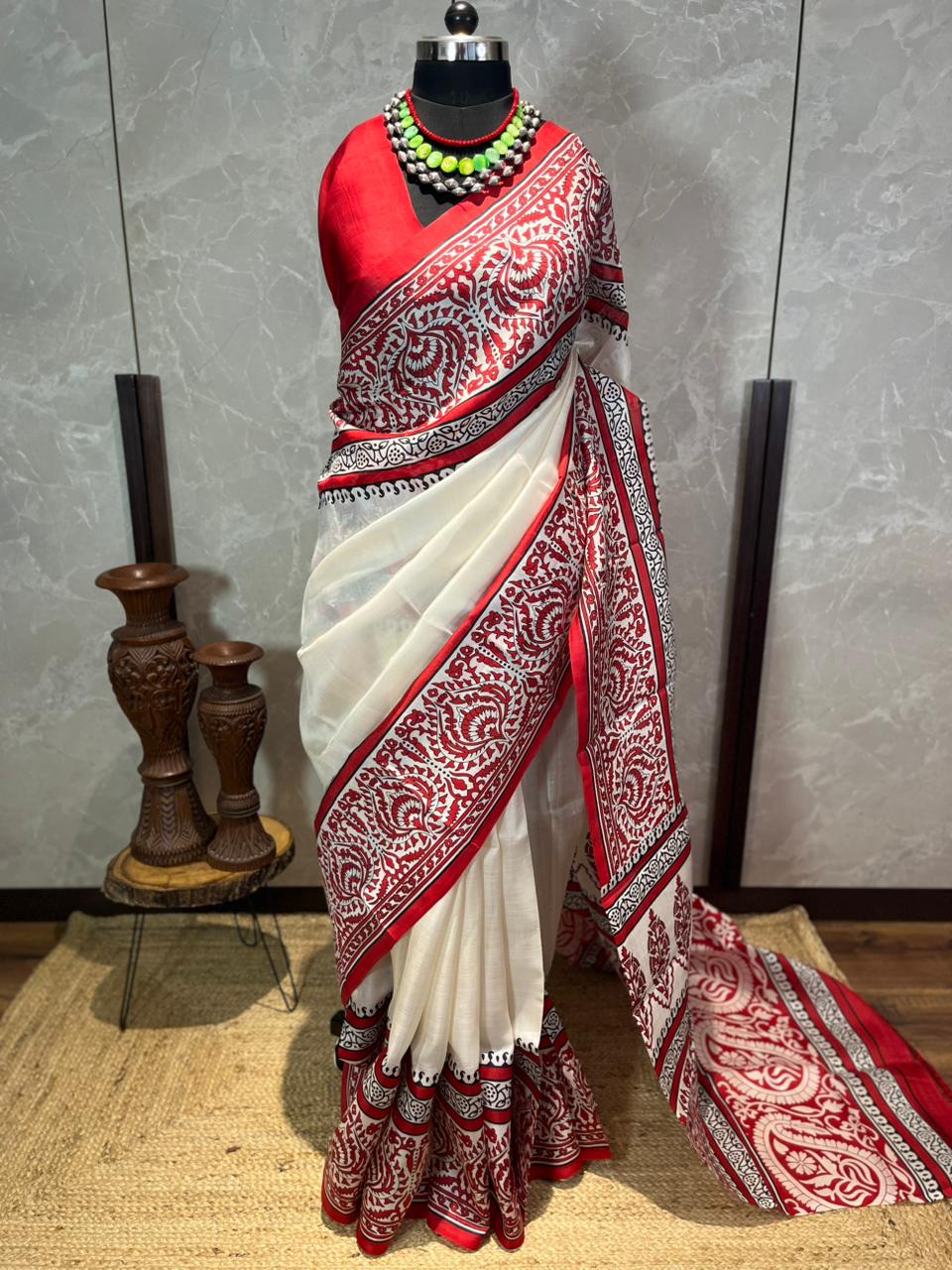 Laal Malai | Blockprinted Pure Silk Saree