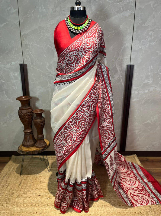 Laal Malai | Blockprinted Pure Silk Saree
