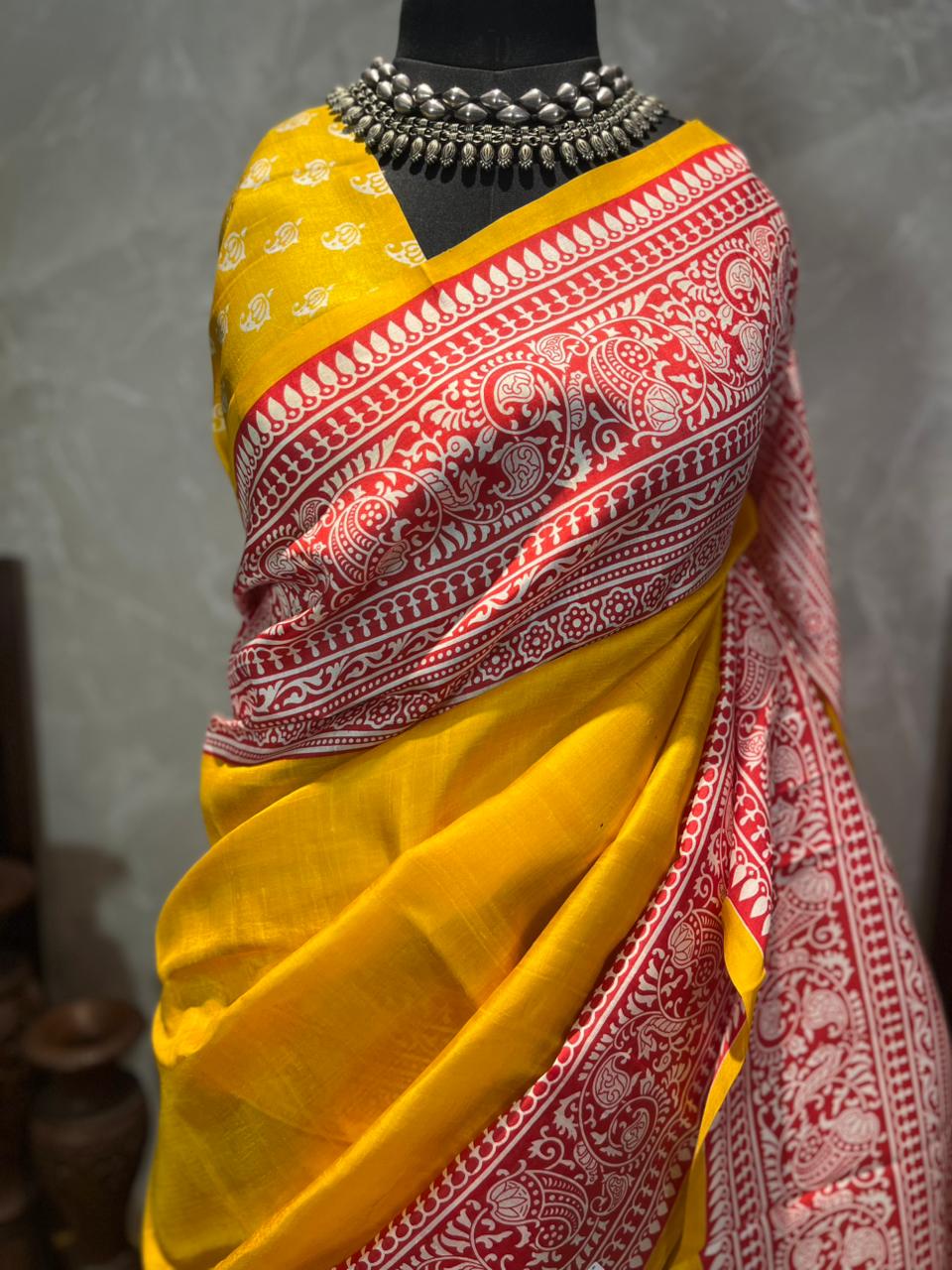 Haldi Kumkum | Blockprinted Pure Silk Saree