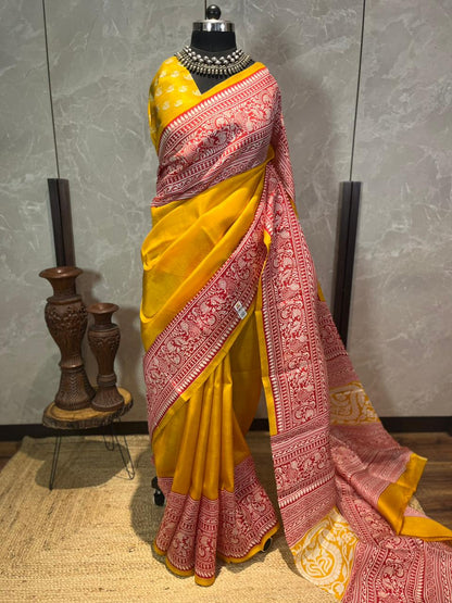 Haldi Kumkum | Blockprinted Pure Silk Saree