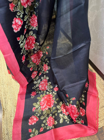 Black Rose | Blockprinted Pure Silk Saree