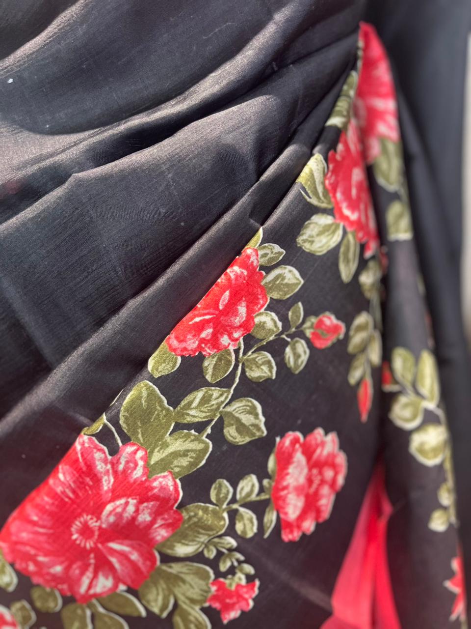 Black Rose | Blockprinted Pure Silk Saree