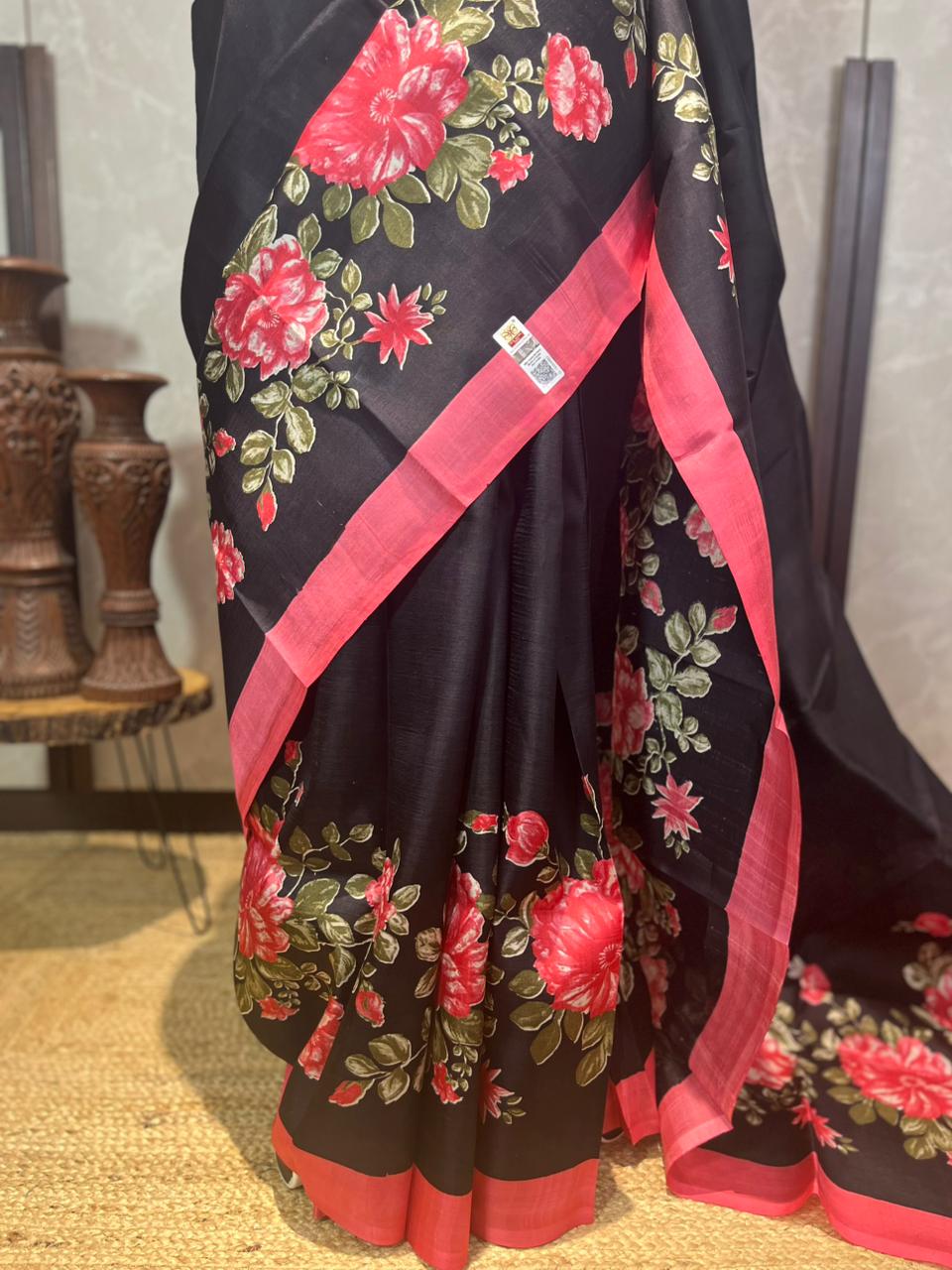 Black Rose | Blockprinted Pure Silk Saree