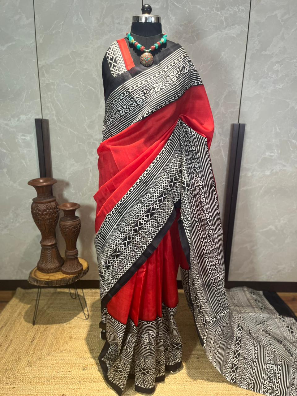 Kumkum Kajal | Blockprinted Pure Silk Saree