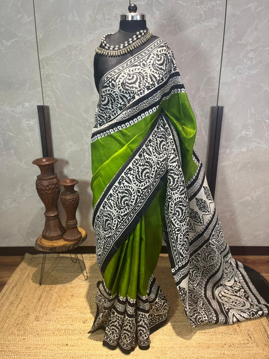 Evergreen | Blockprinted Pure Silk Saree