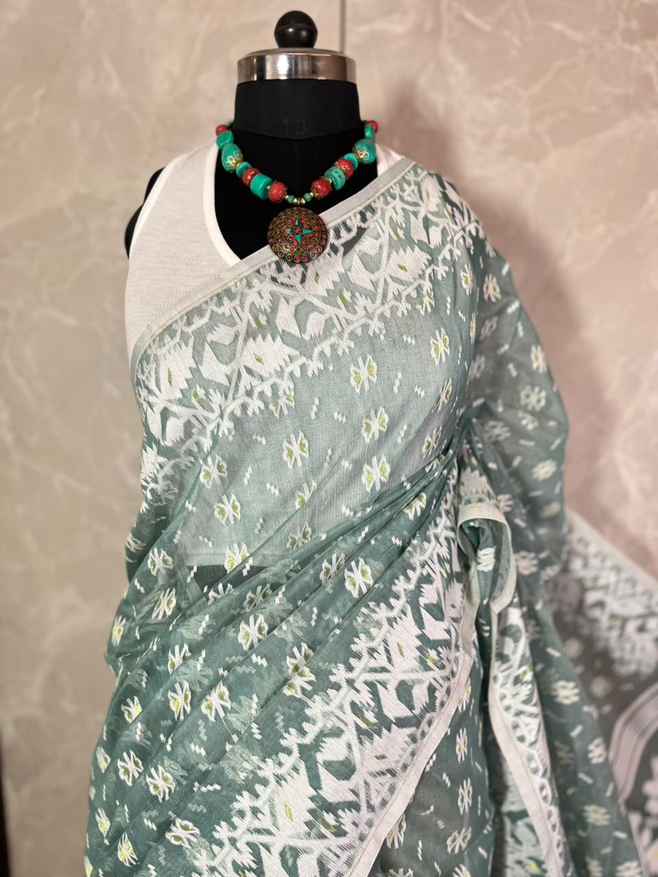 Sage Mist | Jamdani Saree