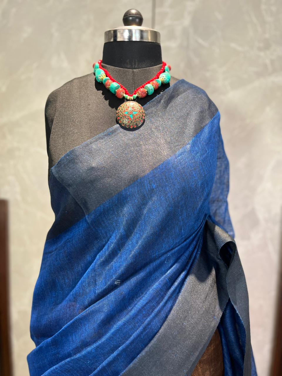 Midnite Dune | Pure Linen Saree