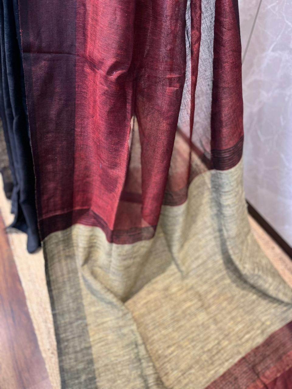 Crimson Eclipse | Pure Linen Saree