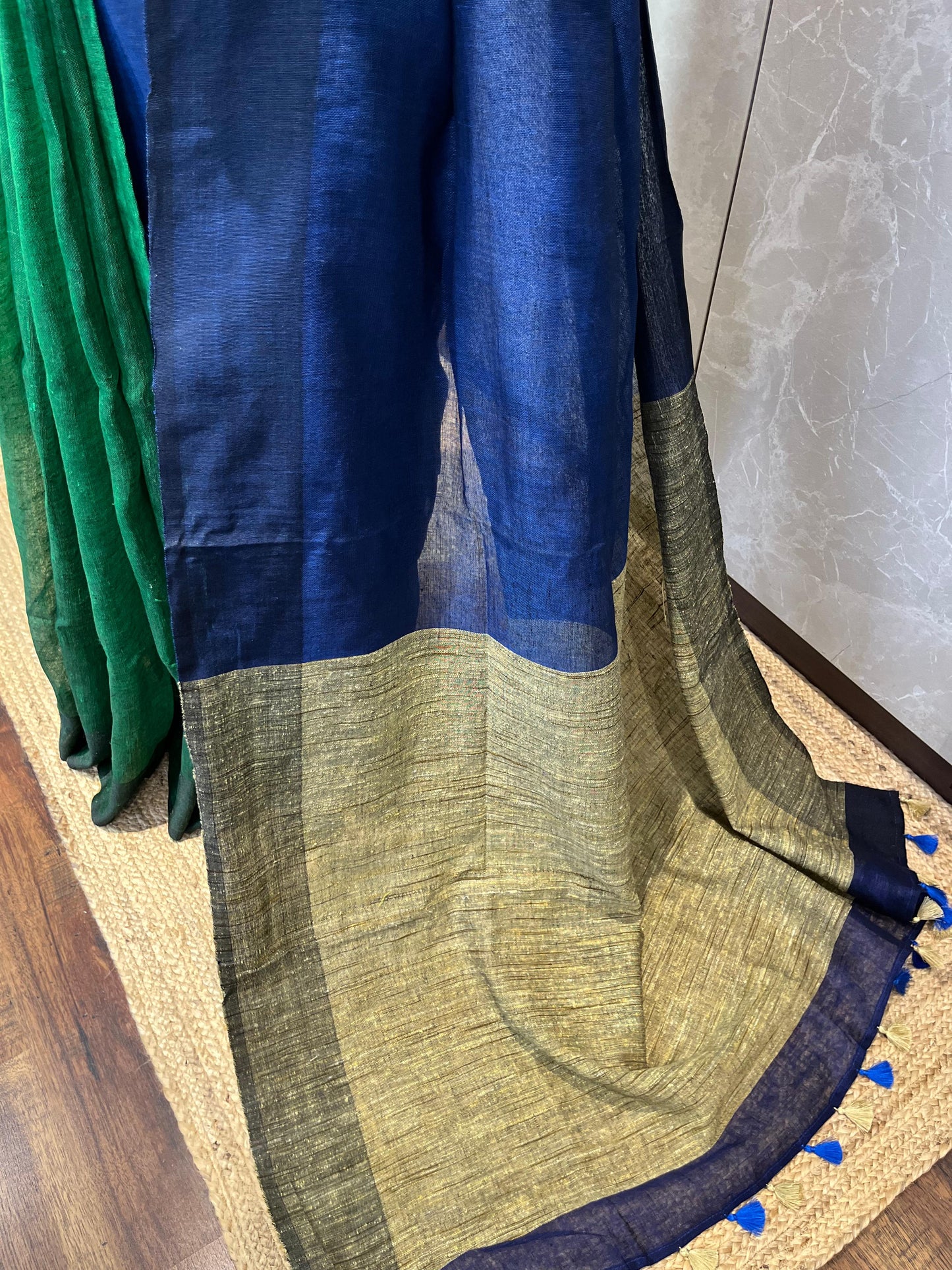 Jungle Sapphire | Pure Linen Saree