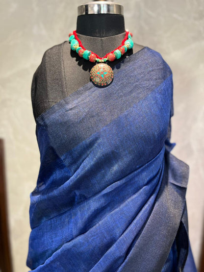 Jungle Sapphire | Pure Linen Saree