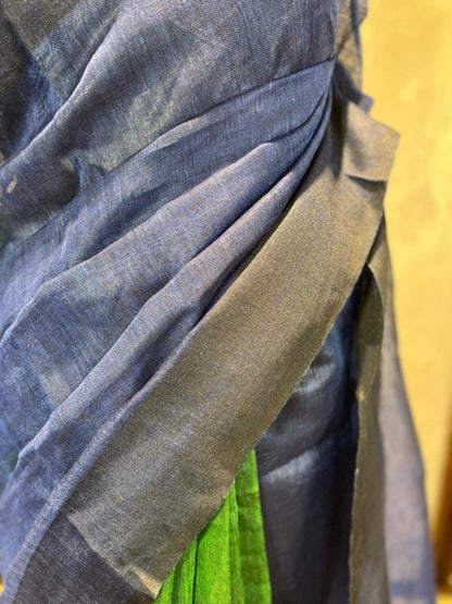 Jungle Sapphire | Pure Linen Saree