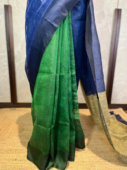 Jungle Sapphire | Pure Linen Saree