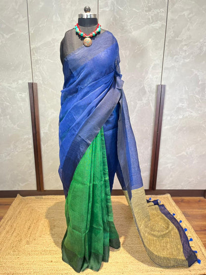 Jungle Sapphire | Pure Linen Saree