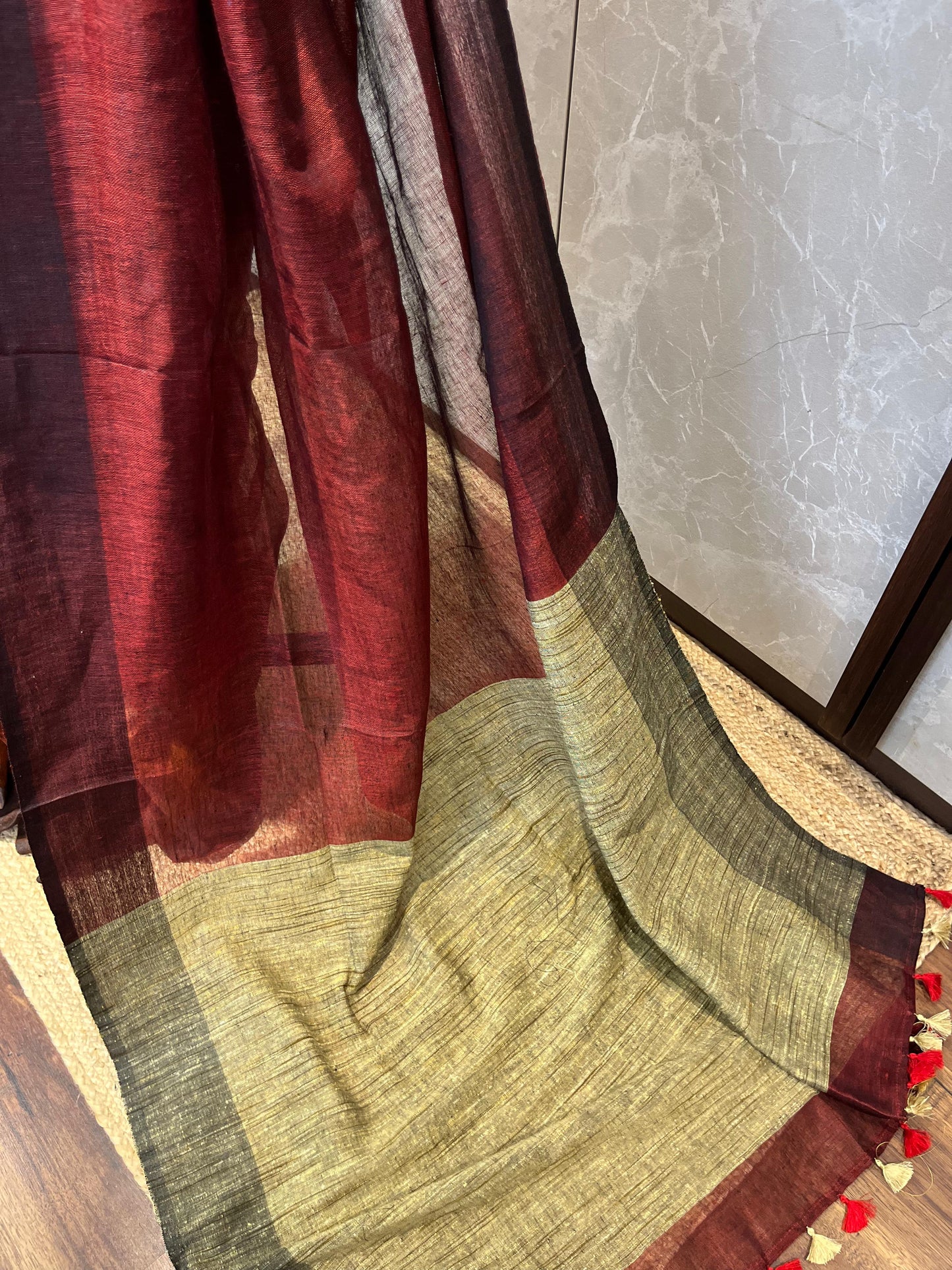 Spiced Merlot | Pure Linen Saree