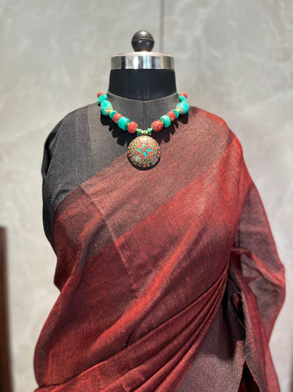 Spiced Merlot | Pure Linen Saree