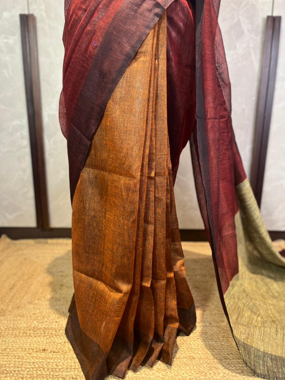 Spiced Merlot | Pure Linen Saree