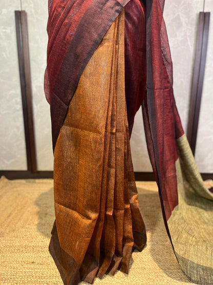 Spiced Merlot | Pure Linen Saree