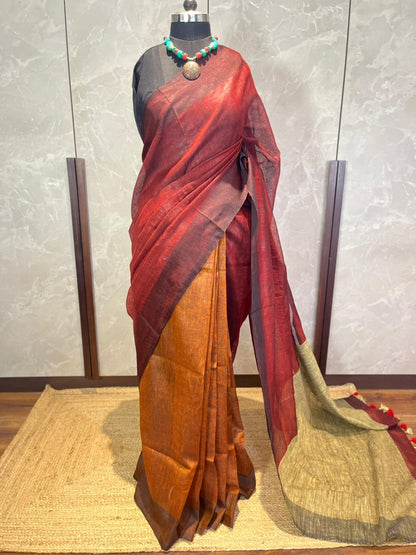 Spiced Merlot | Pure Linen Saree