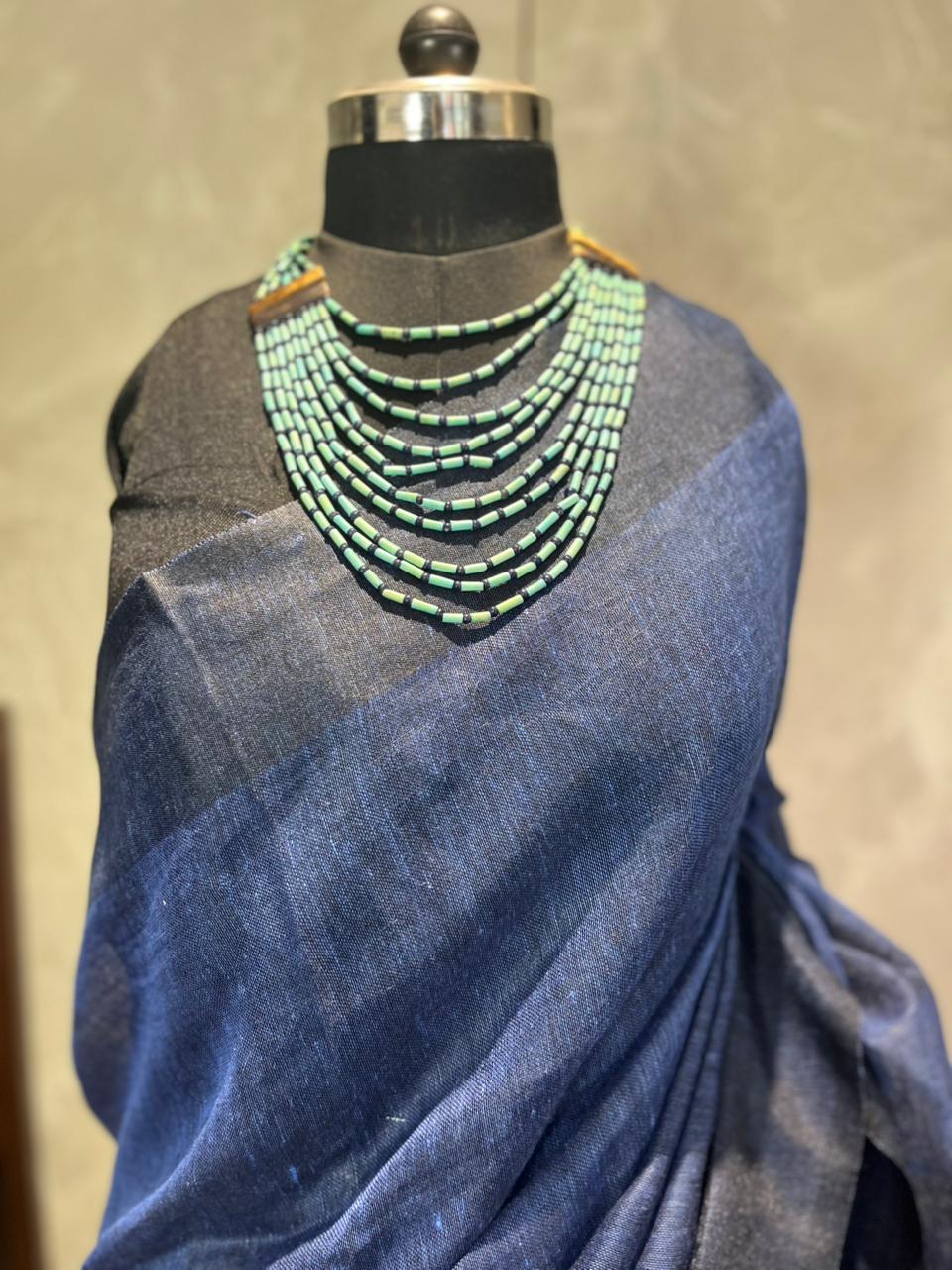 Mediterranean Sapphire | Pure Linen Saree