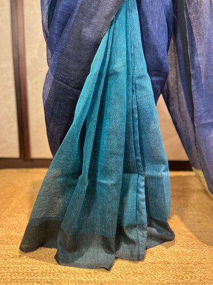 Mediterranean Sapphire | Pure Linen Saree