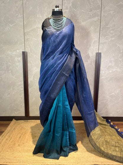 Mediterranean Sapphire | Pure Linen Saree