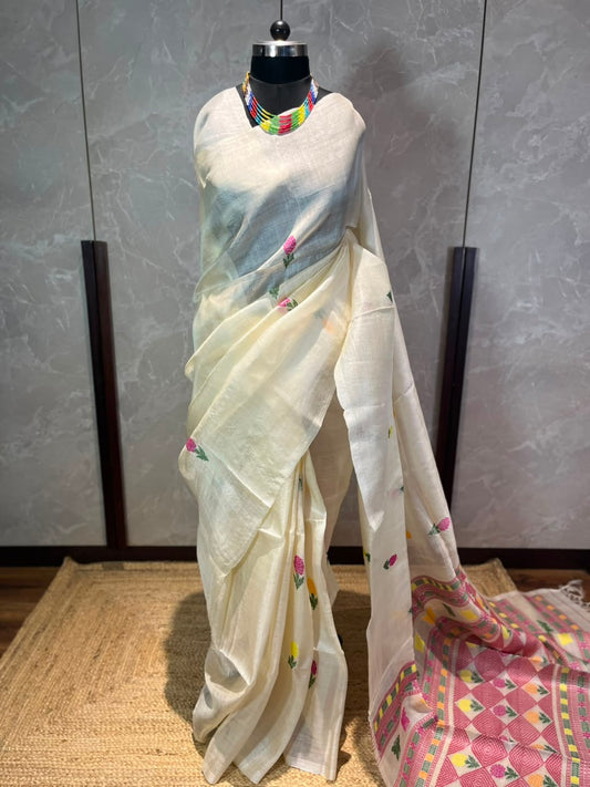 Roses n Creme | Tussar Silk Saree