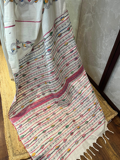 Cream Canvas | Kantha Stitch Saree
