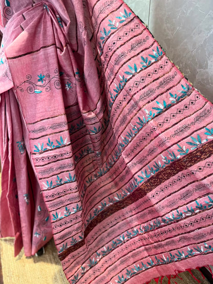Malati Blush | Kantha Stitch Saree