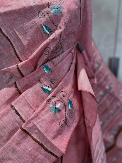 Malati Blush | Kantha Stitch Saree