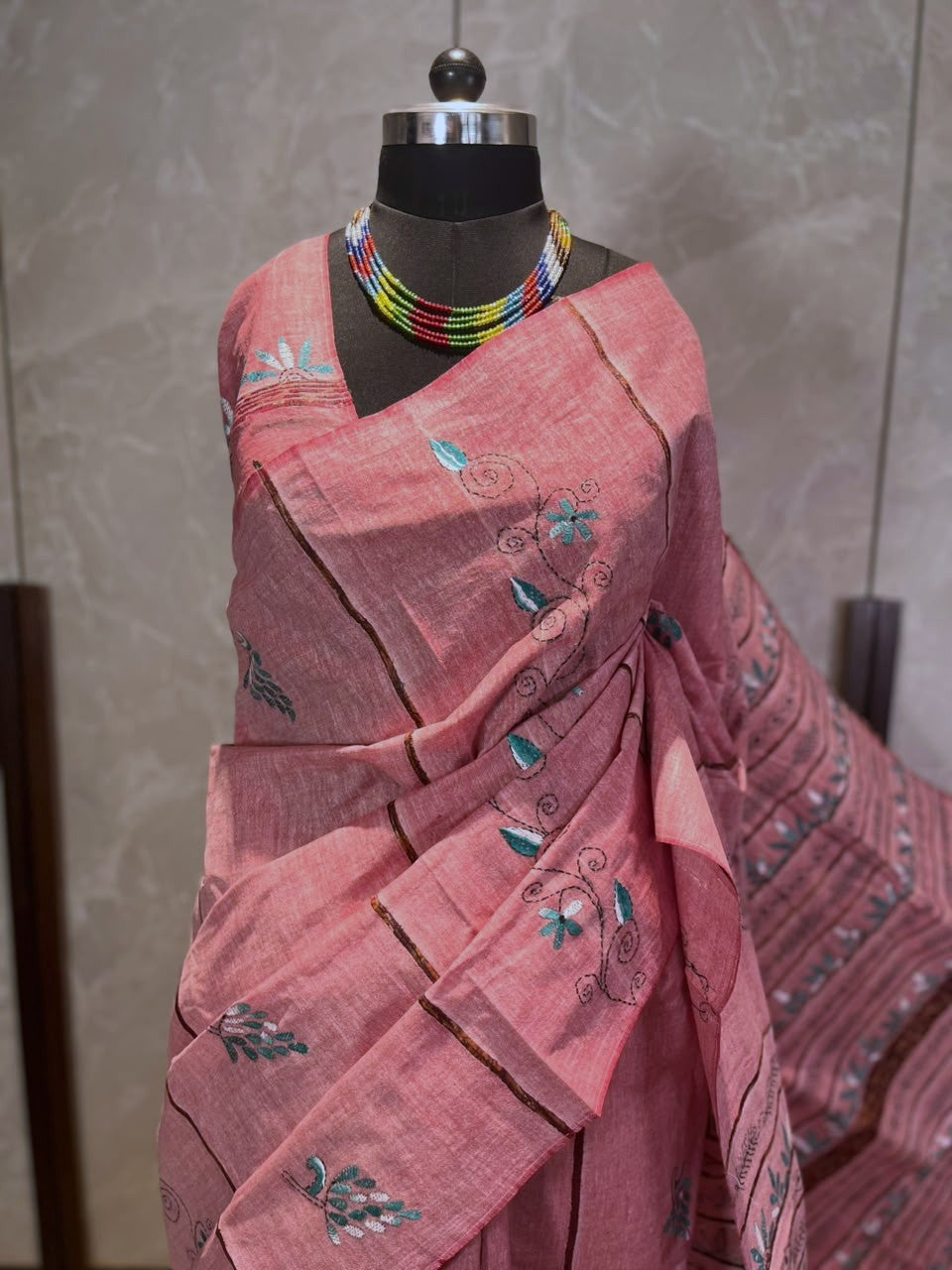 Malati Blush | Kantha Stitch Saree