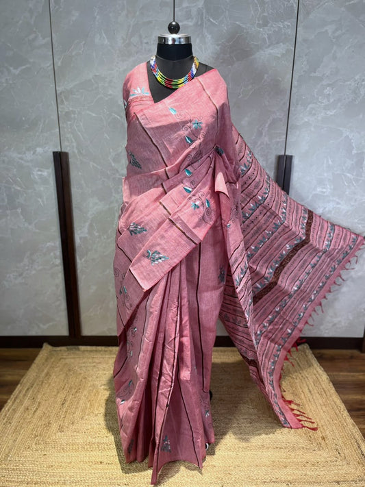Malati Blush | Kantha Stitch Saree