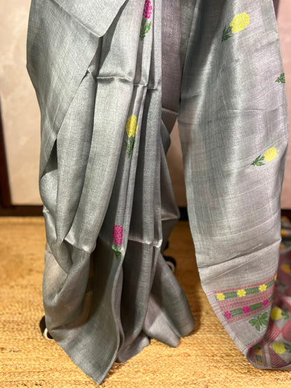 Winter Sky | Tussar Silk Saree