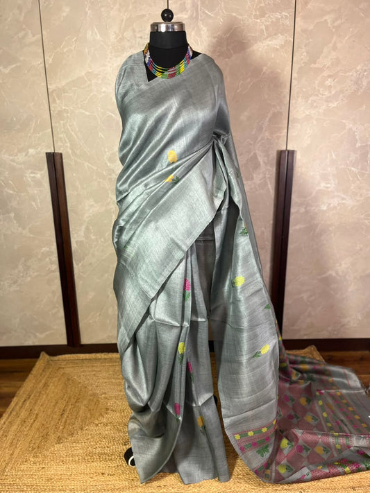 Winter Sky | Tussar Silk Saree
