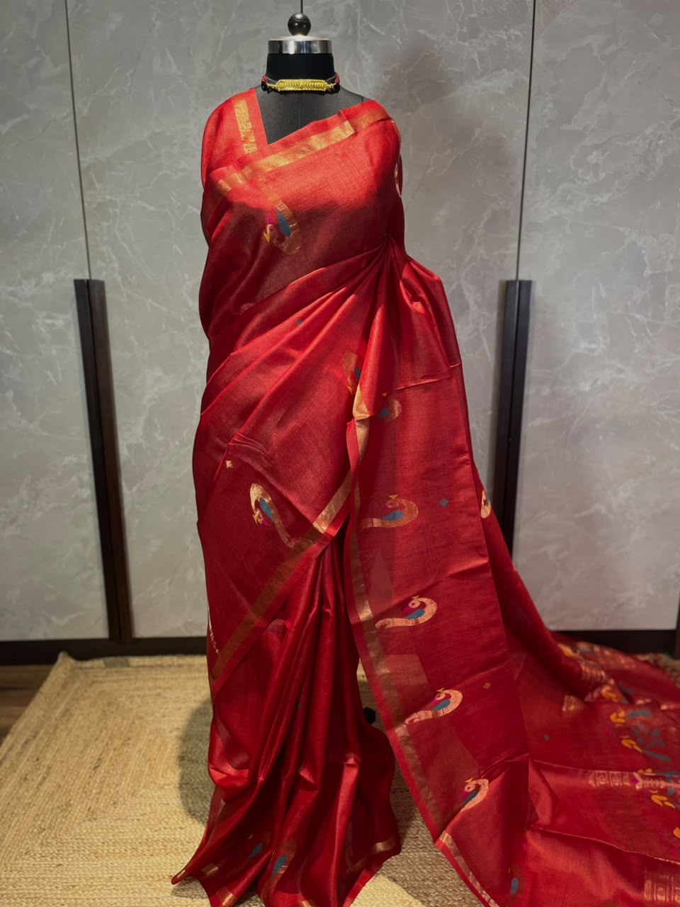Scarlet Peacock | Tussar Silk Saree