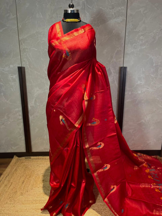 Scarlet Peacock | Tussar Silk Saree