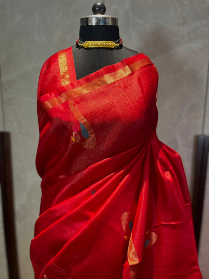 Scarlet Peacock | Tussar Silk Saree